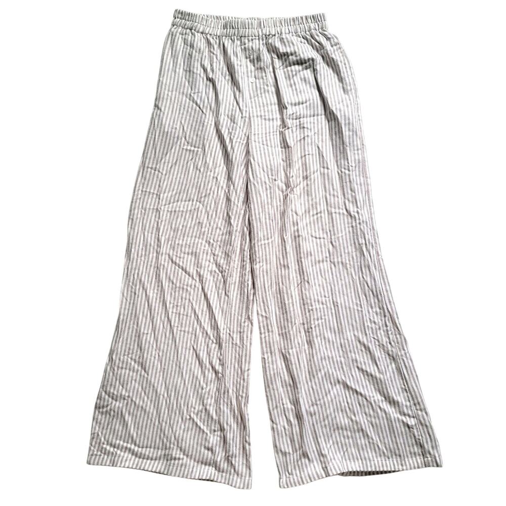 Sincerely Jules Womens M Beige White Pinstripe Wide Leg Casual Pants PJ Fleece